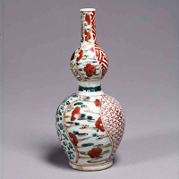 Image of "Sake Flask, Cherry blossom and stream design in overglaze enamel, Imari ware, Edo period, 17th century (Gift of Mr. Hirota Matsushige)"
