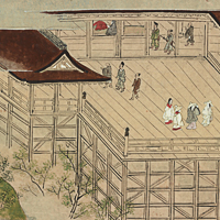 Image of "Illustrated Scroll of Legends about the Origin of Kiyomizu-dera Temple, Vol. 2 (detail), Illustrated by Tosa Mitsunobu; text by Sanjo Saneka, Kanroji Motonaga, and others, Muromachi period, dated 1517 (Important Cultural Property)"