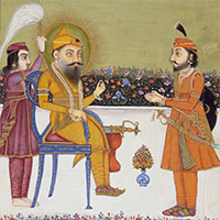 Image of "Maharaja Ranjit Singh Seated on Terrace (detail), By Sikh school, Ca. mid-19th century"