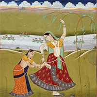 『棘を抜く女（ヴリクシカ・ナーイカ）（部分）　ジャイプール派インド　19世紀後半』の画像