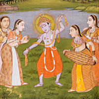 『踊るクリシュナ（メーグ・マラール・ラーガ）（部分）　ファキール・ウラー筆（地方ムガル派）　インド　18世紀後半』の画像