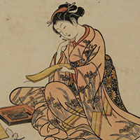Image of "Beauty Writing a Wish on a Poem Card for the Star Festival (detail), By Suzuki Harunobu, Edo period, 18th century"