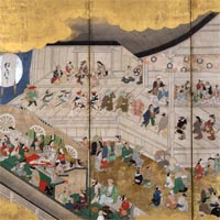 Image of "Kabuki theater (detail), By Hishikawa Moronobu, Edo period, 17th century (Important Cultural Property)"