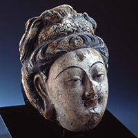 Image of "Head of Bodhisattva, Kumtura Caves, China, Otani collection, 7th–8th century"