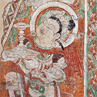 Image of "Kneeling Bodhisattva with Incense Burner (detail), Bezeklik Grottoes, China Otani collection, Gaochang Uighur period, 10th–11th century"