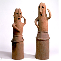 Image of "Haniwa (Terracotta tomb figurine), Dancing person, Excavated from Nohara Tumulus, Kumagaya-shi, Saitama, Kofun period, 6th century"