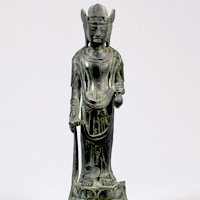 Image of "Standing Kannon Bosatsu (Avalokitesvara), Excavated at Mount Nachi, Nachikatsu'ura-cho, Higashimuro-gun, Wakayama, Asuka period, 7th century (Gift of Mr. Kitamata Tomeshiro and two others)"