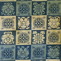 Image of "Damask, Known as "Enshu donsu"; flagstone design on light blue ground (detail), Formerly preserved by the Maeda family, Ming dynasty, 16th–17th century"