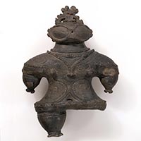 Image of "Dogu (Clay figurine) with Goggle-shaped Eyes, Excavated at Kamegaoka, Kizukuri, Tsugaru-shi, Aomori, Jomon period, 1000–400 BC (Important Cultural Property)"
