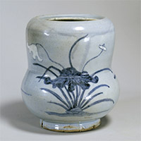 Image of "Water Jar, Light blue glaze with lotus design in underglaze blue, Imari ware, Edo period, 17th century"
