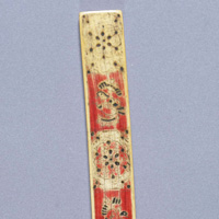 Image of "Shaku Ruler, With bachiru (decorative technique to present a design on ivory stained in red, blue, green, etc. in hairline engraving), Nara period, 8th century (Important Cultural Property)"