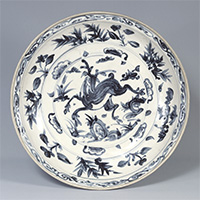 Image of "Large Dish, Deer and landscape design in underglaze blue, 15th–16th century (Important Art Object)"