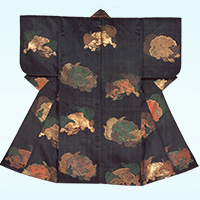 Image of "Atsuita Garment (Noh costume), Lion design on dark blue ground, Edo period, 17th century"