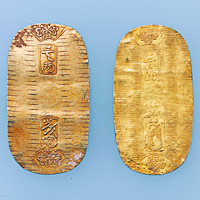 Image of "Gold Coins from Oshima Island Keicho koban, Excavated off the coast of Katsuzaki, Okata, Oshima-machi, Tokyo, Edo period, 16th&ndash;17th century"