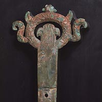 Image of "Iron Sword with Floral Ring Pommel, With inscription in gold inlay, Excavated at Todaijiyama Tumulus, Tenri-shi, Nara, Kofun period, 4th century; sword blade: created in China, 2nd century (National Treasure)"