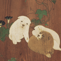 Image of "Morning Glories and Puppies (detail), By Maruyama Okyo, Edo period, dated 1784"