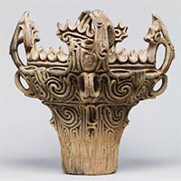 Image of "Deep Bowl with Flame-like Ornamentation, Attributed provenance: Umataka, Nagaoka-shi, Niigata, Jomon period, 3000–2000 BC"
