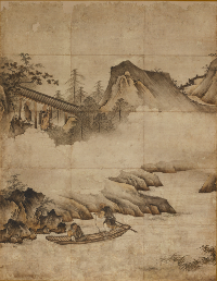Image of "Painting on Zen Enlightenment, The Fifth Patriarch Rowing the Sixth Patriarch across a River; Deshan with His Alms Bowl, By Kano Motonobu, Muromachi period, 16th century (Important Cultural Property)    "