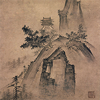 水墨畫。山水。戰前。名作家「福岡 敬堂」七十三才時の作品。共箱。古美術。骨董品。 水墨畫。山水。戰前。名作家「福岡 敬堂」七十三才時の作品。共
