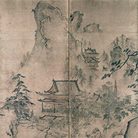 Image of "Landscape of the Four Seasons (detail), Attributed to Shubun, Muromachi period, 15th century (Important Cultural Property)"