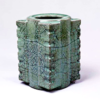 Image of "Flower Vase in Shape of Jade Cong, Celadon glaze, Guan ware, ChinaPassed down by the Owari Tokugawa family, Southern Song dynasty, 12th&ndash;13th century (Important Cultural Property, Gift of Mr. Hirota Matsushige)"