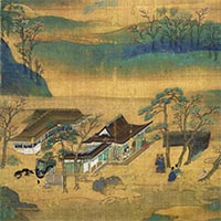 Image of "Senzui Byobu (Screen with landscape painting for Buddhist rituals) (detail), Kamakura period, 13th century (National Treasure, Lent by Jingoji, Kyoto)"