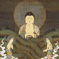 Image of "Amida (Amitabha) Coming over the Mountain (detail), Kamakura period, 13th century (National Treasure, Lent by Zenrinji, Kyoto)"