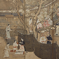 Image of "Merrymaking under Blossom Trees (detail), By Kano Naganobu, Edo period, 17th century (National Treasure)"