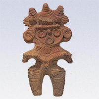 Image of "Dogu (Clay figurine) with an Owl-shaped Face, Excavated at Takimamuro, Konosu-shi, Saitama, Jomon period, 1000 &ndash;400BC"