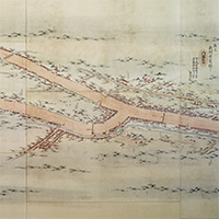 Image of "Map of the Koshudochu Highway, Naito-shinjuku (detail), Edo period, dated 1806 (Important Cultural Property)"