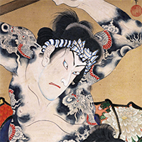 Image of "Fight between Tatsugoro, a Fireman of the Me Squad and Daihachi, a Sumo Wrestler (detail), By Toyohara Kunichika, Meiji era, 19th century"
