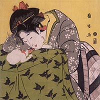 『重要美術品　炬燵の娘と猫（部分）　歌川国政筆　江戸時代・寛永2～文化元年(1790～1804)』の画像
