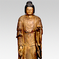 Image of "Standing Bishamon, ten (Vaisravana) (detail), Heian period, 9th century (Important Cultural Property, Lent by Dojoji, Wakayama)"