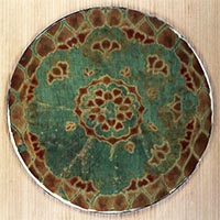 Image of "Round Joku (Sutra desk covering), With flower design in kyokechi (board-jammed dyeing), Nara period, 8th century (Important Cultural Property)"