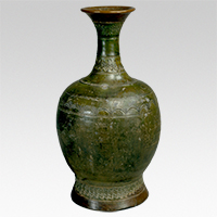 Image of "Long-necked Jar, Green glaze with arch band design, Attributed provenance: Jeollanam-do, Korea, Three Kingdoms period (Baekje), 6th-7th century (Gift of the Ogura Foundation)"