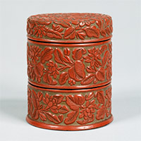 Image of "Tiered Covered Vessel, Flower-and-bird design in carved red lacquer, Southern Song dynasty, 13th century"