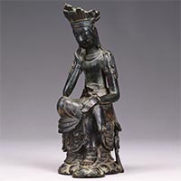 Image of "Seated Bodhisattva with One Leg Pendent, Three Kingdoms period, 7th century (Gift of the Ogura Foundation)"