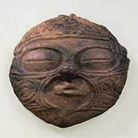 Image of "Clay Mask, Excavated at Kamegaoka, Kizukuri, Tsugaru-shi, Aomori, Jomon period, 1000–400 BC (Important Cultural Property)"