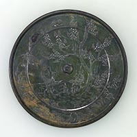 Image of "Mirror, Sandbank, plum tree, and pheasant design, Excavated at Iitaka Sutra Mound, Yamaoka-cho, Ena-shi, Gifu, Heian period, 12th century (Gift of Mr. Maruyama Yasukichi and five others, On exhibit through December 25, 2018)"