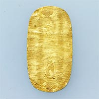 Image of "Gold Coin, Keicho Koban, Excavated off the coast of Katsuzaki, Okata, Oshima-machi, Tokyo, Edo period, 16th–17th century (On exhibit through December 25, 2018)"