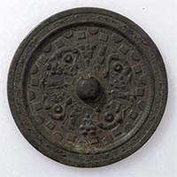 Image of "Mirror, Buddhist deity and animal design, Excavated at Obosan Tumulus, Kurashiki-shi, Okayama, Kofun period, 6th century (Created in China, 5th century, On exhibit through November 25, 2018)"