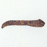 Image of "Iron Sickle, Excavated at Hazeyama Tumulus, Iizuka-shi, Fukuoka, Kofun period, 5th–6th century (Gift of Mr. Abe Eizo, on exhibit through November 25, 2018)"