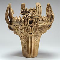 Image of "Vessel with flame-like ornamentation, From Sasayama site, Tokamachi-shi, Niigata, Middle Jomon period, 3000-2000 BC (National Treasure Tokamachi City, Niigata (entrusted to Tokamachi City Museum)) Photo by  Ogawa Tadahiro"