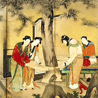 Image of "Court Ladies Enjoying the Four Elegant Pastimes  (detail), By Kaiho Yusho, Azuchi-Momoyama - Edo period, 16th–17th century (Important Cultural Property)"