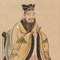 Image of "Great Confucian Masters and Sages: Confucius  (detail), By Kano Sansetsu, Inscription by Kim Seryeom, Edo period, dated 1632"