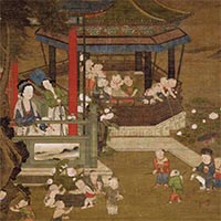 『合歓多子図軸（部分）　陳洪綬款 中国　明時代・17世紀』の画像