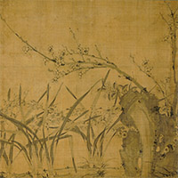 Image of "Plum Blossoms and Narcissuses (detail), By Lu Tianru, Ming dynasty, dated 1441"