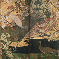 Image of "Red and White Plum Blossoms (detail), Artist unknown, Edo period, 17th century (Lent by Korinji, Tokyo)"
