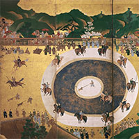 Image of "Inu ou mono (Dog-shooting equestrian archery contest) (detail), Artist unknown, Edo period, 17th century"