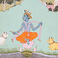 『蓮の上に坐すクリシュナ　ビーカーネール派インド　18世紀前半』の画像